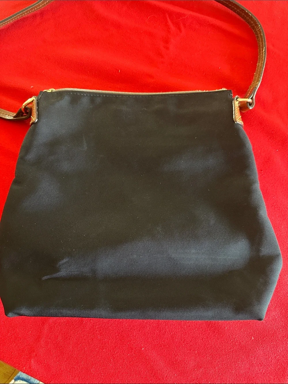 Dooney & Bourke Black Nylon Crossbody with Brown Leather Trim